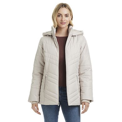 Women's d.e.t.a.i.l.s Triple Chevron Puffer Jacket with Detachable Hood