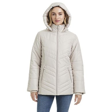 Women's d.e.t.a.i.l.s Triple Chevron Puffer Jacket with Detachable Hood