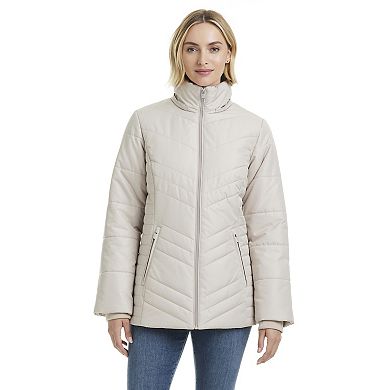 Women's d.e.t.a.i.l.s Triple Chevron Puffer Jacket with Detachable Hood