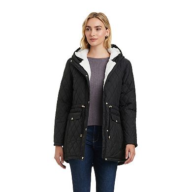 Women's d.e.t.a.i.l.s Diamond Quilted Faux Fur Lined Anorak Jacket