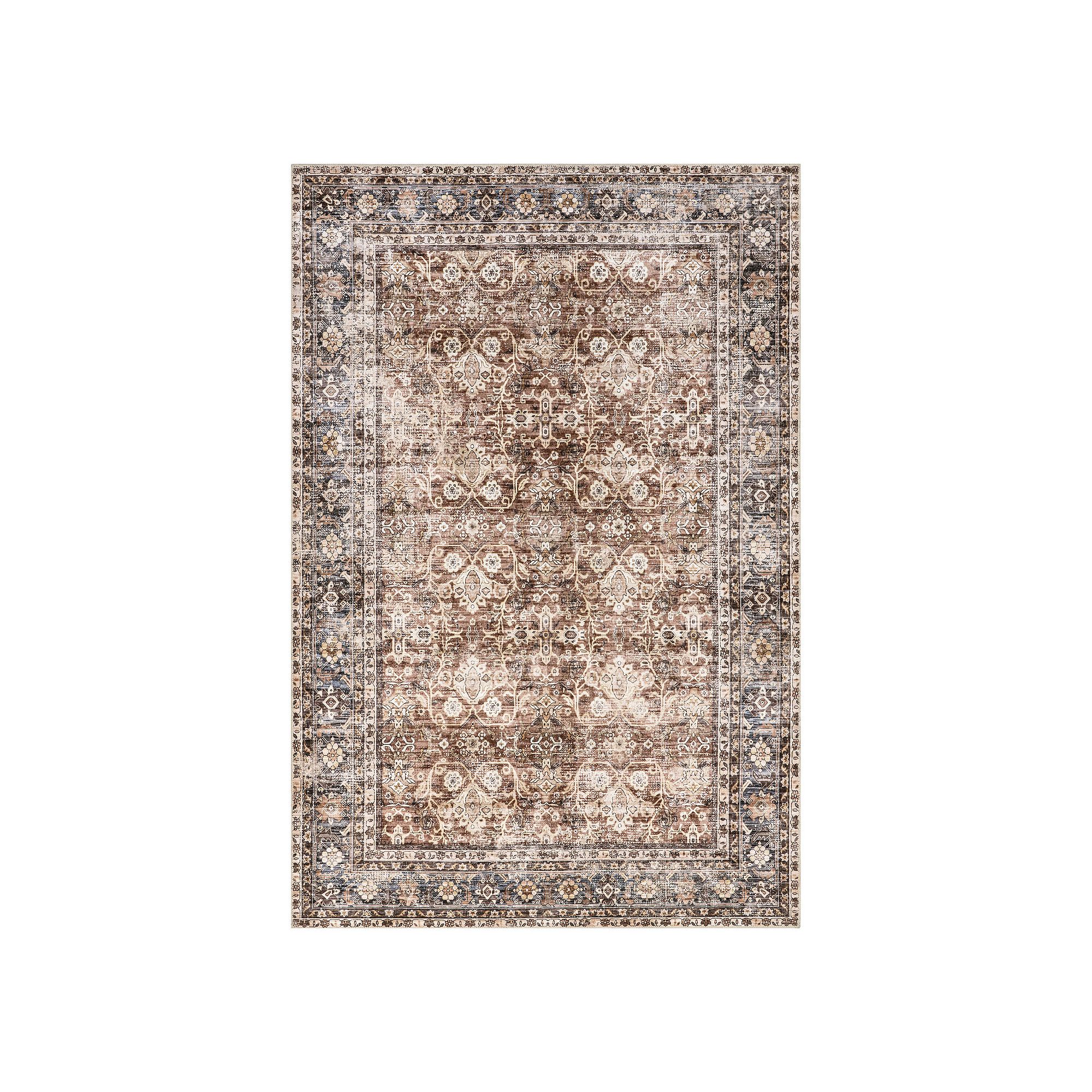 nuLOOM Freesia Faded Floral Spill Proof Machine Washable Area Rug, Brown