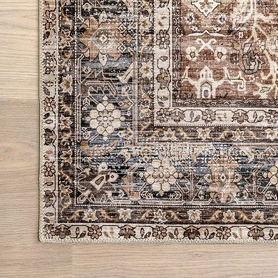 nuLOOM Freesia Faded Floral Spill Proof Machine Washable Area Rug