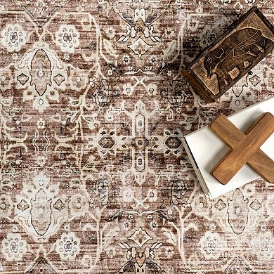 nuLOOM Freesia Faded Floral Spill Proof Machine Washable Area Rug