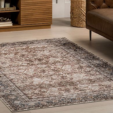 nuLOOM Freesia Faded Floral Spill Proof Machine Washable Area Rug