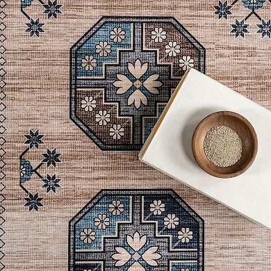 nuLOOM Idra Multi Medallion Spill Proof Machine Washable Area Rug