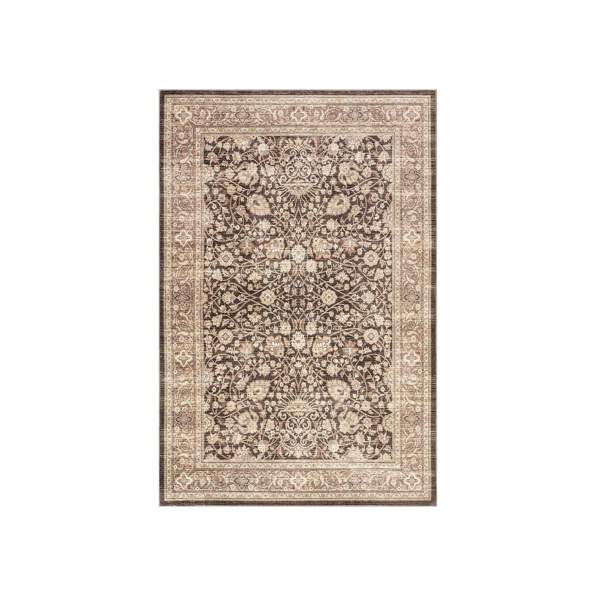 nuLOOM Cerise Floral Faded Spill Proof Machine Washable Area Rug, Dark Brow