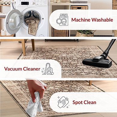nuLOOM Cerise Floral Faded Spill Proof Machine Washable Area Rug