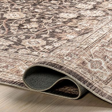 nuLOOM Cerise Floral Faded Spill Proof Machine Washable Area Rug