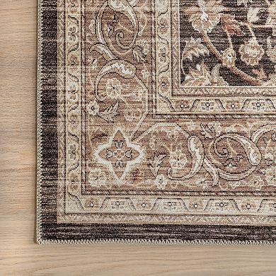 nuLOOM Cerise Floral Faded Spill Proof Machine Washable Area Rug