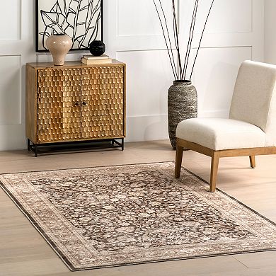 nuLOOM Cerise Floral Faded Spill Proof Machine Washable Area Rug