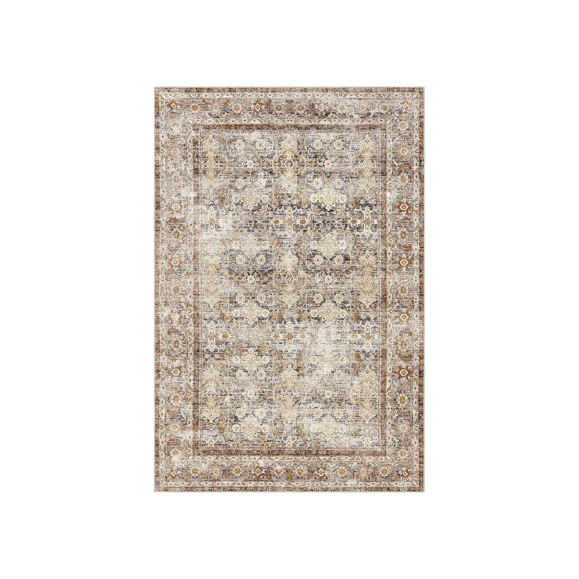 nuLOOM Anise Antique Floral Spill Proof Machine Washable Area Rug, Ivory