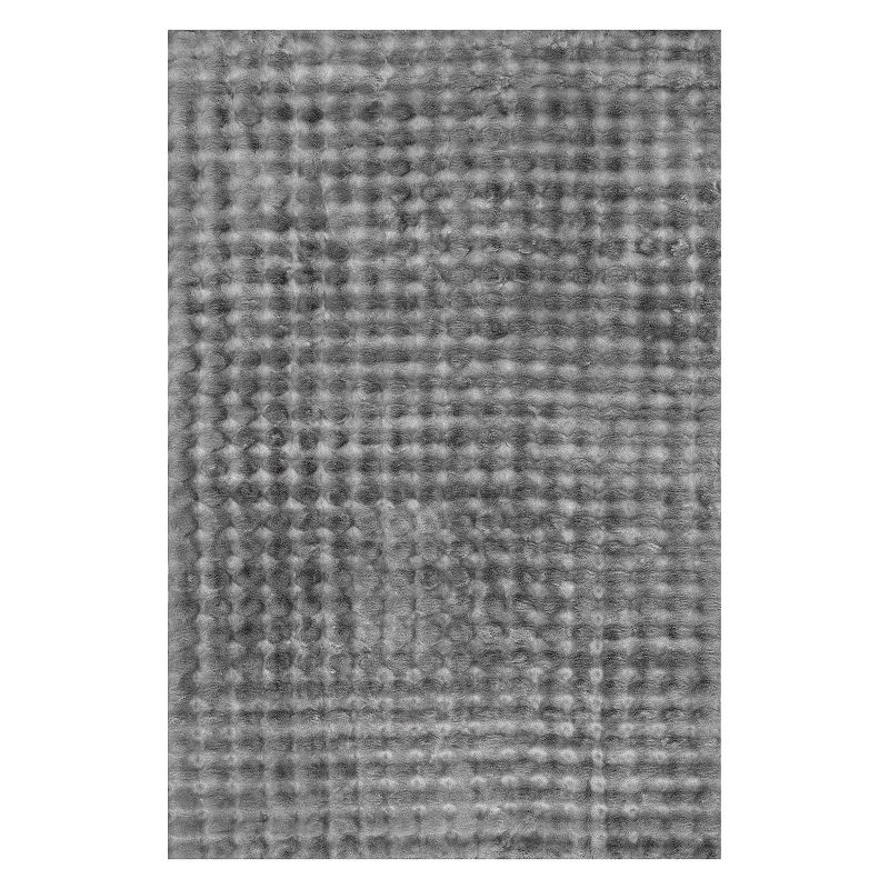 nuLOOM Jeni Solid Faux Rabbit Machine Washable Area Rug, Dark Gray