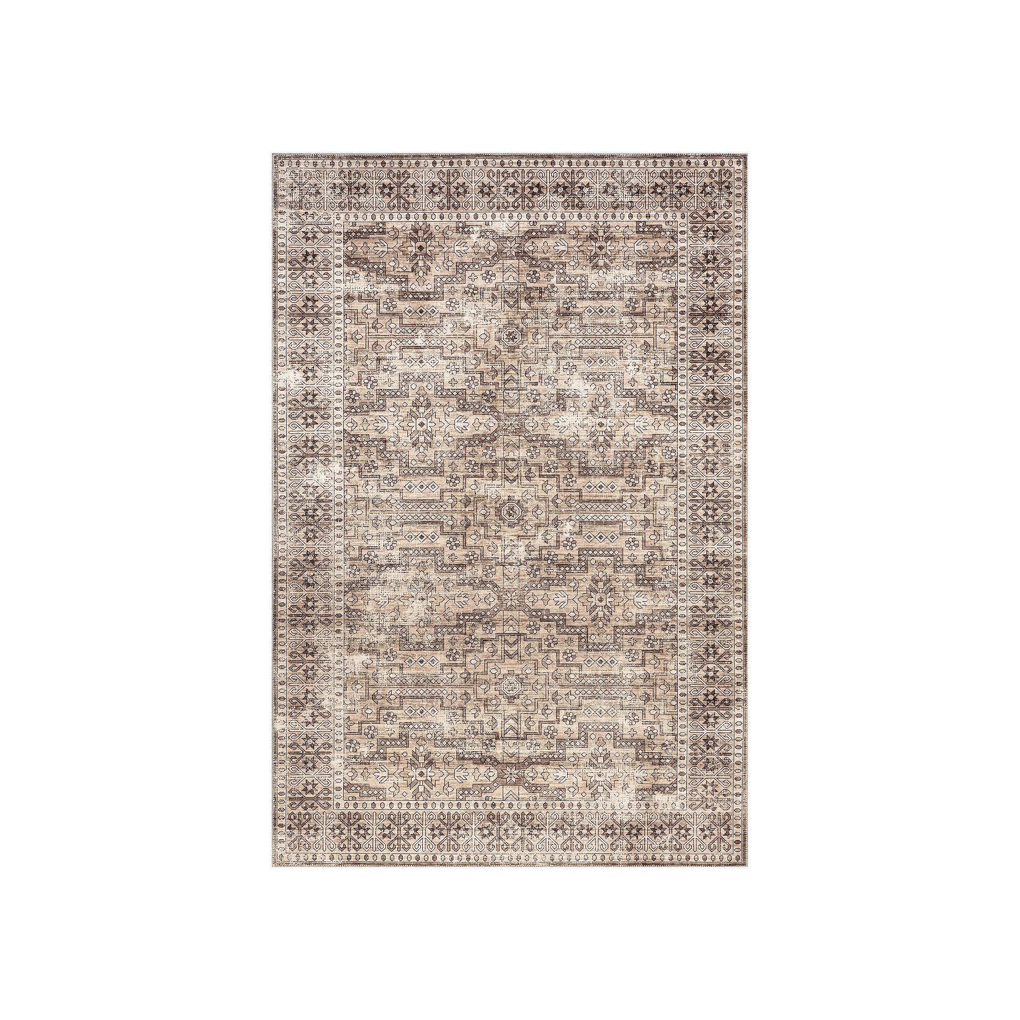 nuLOOM Jett Floral Border Spill Proof Machine Washable Area Rug, Beige
