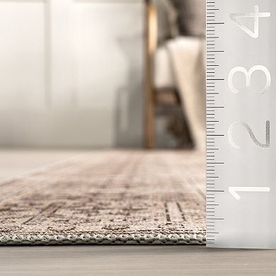 nuLOOM Jett Floral Border Spill Proof Machine Washable Area Rug