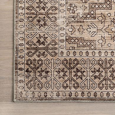 nuLOOM Jett Floral Border Spill Proof Machine Washable Area Rug