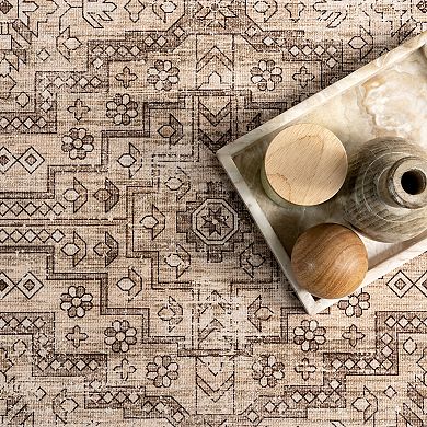 nuLOOM Jett Floral Border Spill Proof Machine Washable Area Rug