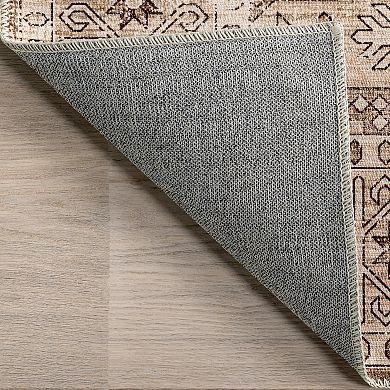 nuLOOM Jett Floral Border Spill Proof Machine Washable Area Rug