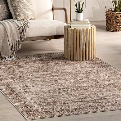 nuLOOM Jett Floral Border Spill Proof Machine Washable Area Rug