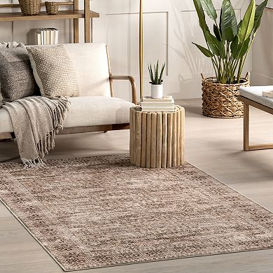 nuLOOM Jett Floral Border Spill Proof Machine Washable Area Rug