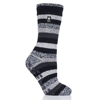 Heat Holders Women's Original 7X Warmer Stripe Crew Slipper Socks with Grippers