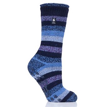 Heat Holders Women's Original 7X Warmer Stripe Crew Slipper Socks with Grippers