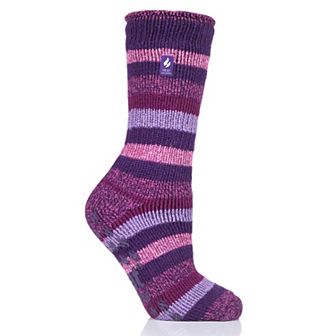 Heat Holders Women's Original 7X Warmer Stripe Crew Slipper Socks with Grippers