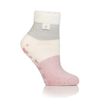Women's Heat Holders Lite 5x Warmer Colorblock Feather Top Socks with Grippers