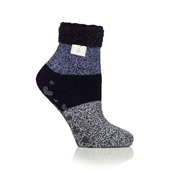 Women's Heat Holders Lite 5x Warmer Colorblock Feather Top Socks with Grippers