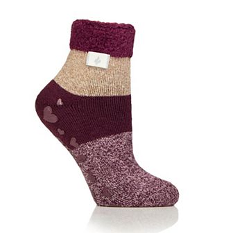 Women's Heat Holders Lite 5x Warmer Colorblock Feather Top Socks with Grippers