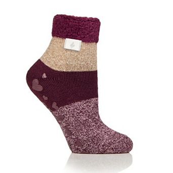 Women's Heat Holders Lite 5x Warmer Colorblock Feather Top Socks with Grippers