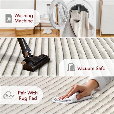 nuLOOM Kai Stripe Faux-Fur Rabbit Machine Washable Area Rug