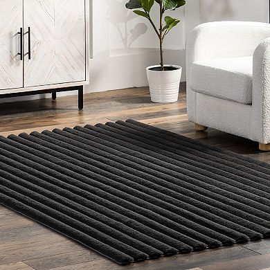 nuLOOM Kai Stripe Faux-Fur Rabbit Machine Washable Area Rug