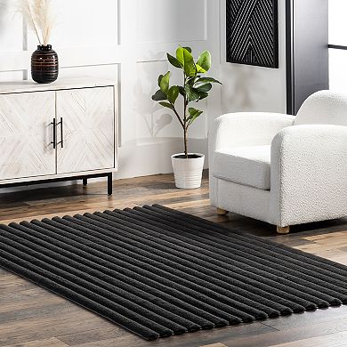 nuLOOM Kai Stripe Faux-Fur Rabbit Machine Washable Area Rug
