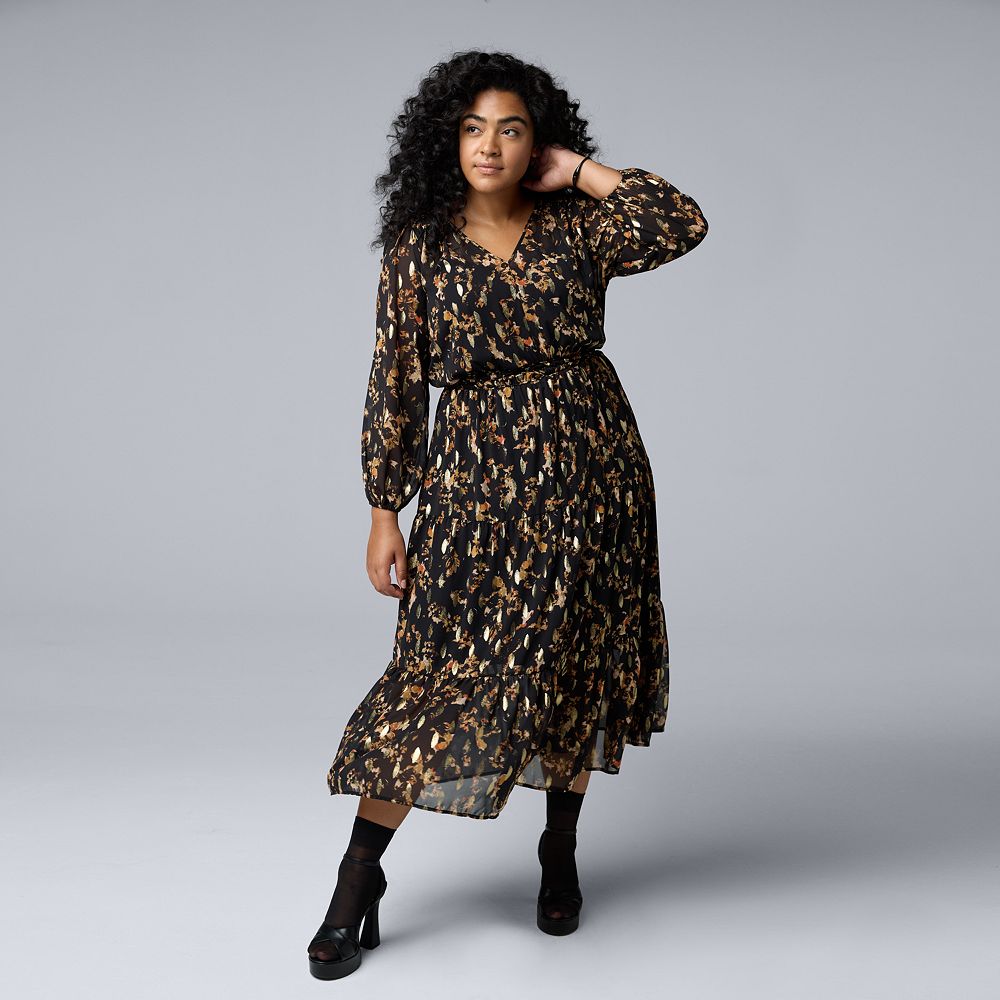 Plus Size Simply Vera Vera Wang V-Neck Tiered Maxi Dress