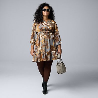 Plus Size Simply Vera Vera Wang Long Sleeve Short Hem Dress
