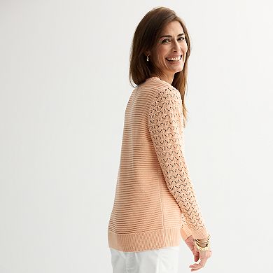 Pull Croft & Barrow Maille Gaufrée Vert Avec Fils Argentés – Taille XL, Col V, Manches Longues