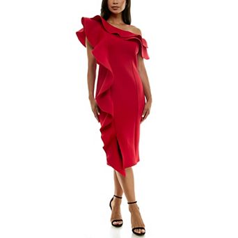 Women's Nina Leonard Off-The-Shoulder Ruffle Dress