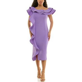 Women's Nina Leonard Off-The-Shoulder Ruffle Dress