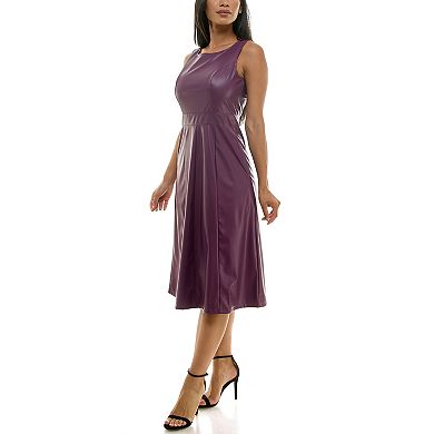Women's Nina Leonard Faux Leather Fit & Flare Midi Dress