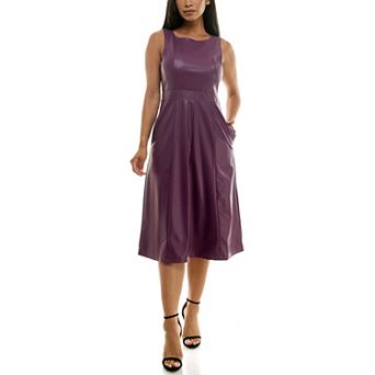 Women's Nina Leonard Faux Leather Fit & Flare Midi Dress