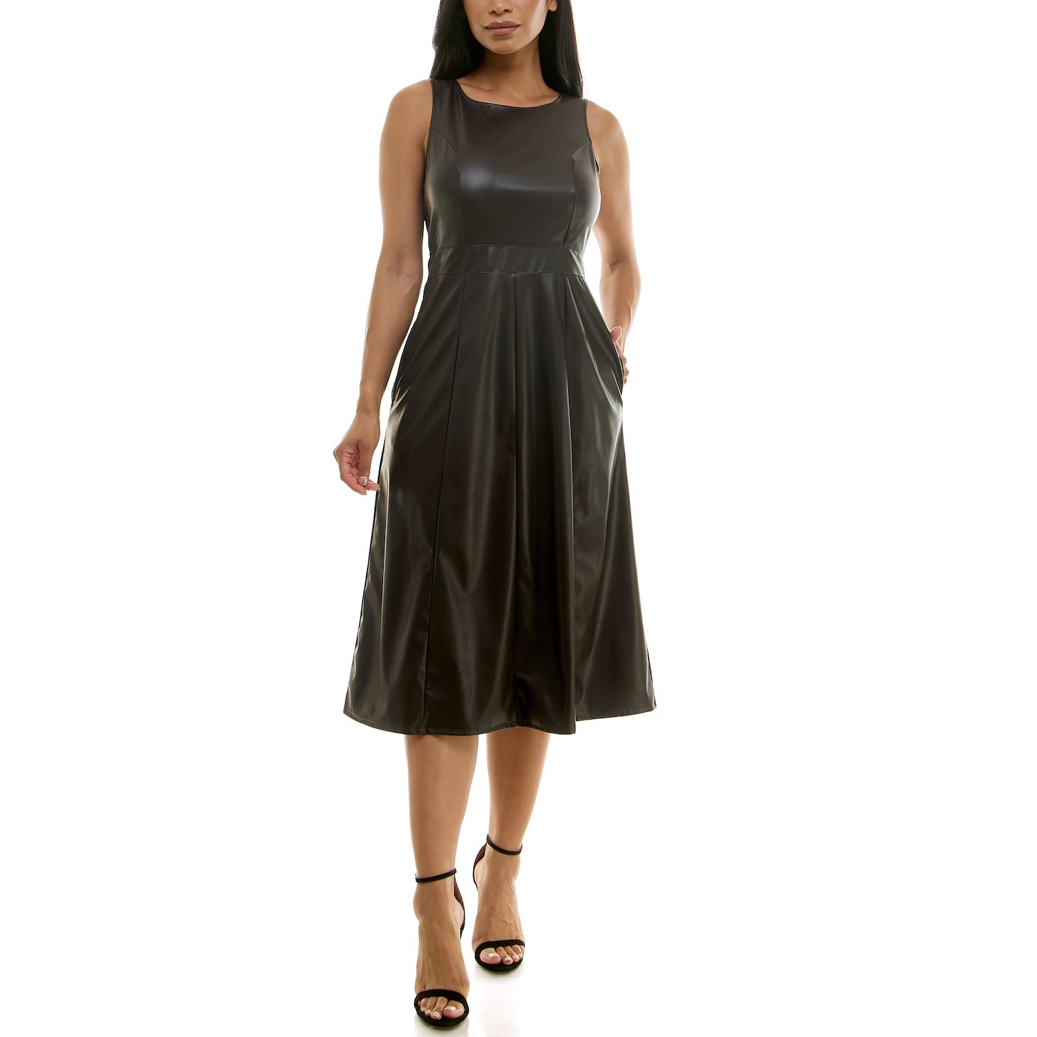 Женские платья Nina Leonard Faux Leather Fit & Flare Midi Dress