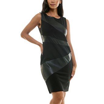 Women's Nina Leonard Pleather Panel Dress