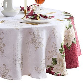 Elrene Home Fashions Clarette Poinsettia Holiday Fabric 70" Round Tablecloth