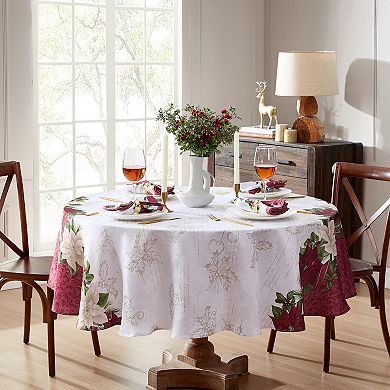 Elrene Home Fashions Clarette Poinsettia Holiday Fabric 70" Round Tablecloth