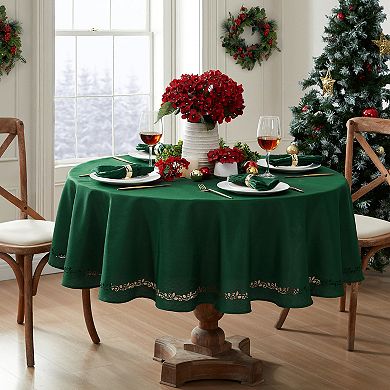 Elrene Home Fashions Holly Scroll Laser Cut Round Tablecloth