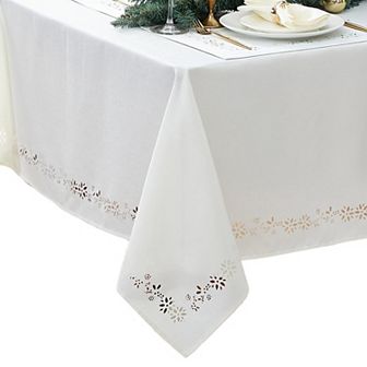 Elrene Home Fashions Poinsettia Noel Laser Cut Square/Rectangle Tablecloth