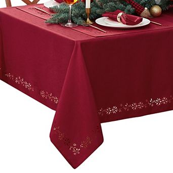Elrene Home Fashions Poinsettia Noel Laser Cut Square/Rectangle Tablecloth