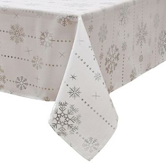 Elrene Home Fashions Foil Wonderland Snowflake Holiday Fabric Rectangle Tablecloth