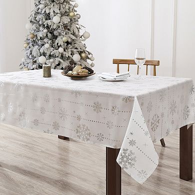 Elrene Home Fashions Foil Wonderland Snowflake Holiday Fabric Rectangle Tablecloth
