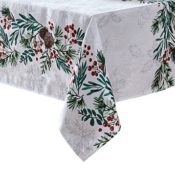 Elrene Home Fashions Holly Berry Flourish Holiday Fabric Rectangle Tablecloth